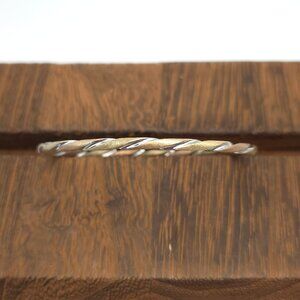 8 Inch 925 Sterling Silver Twisting Rose And Gold Plated Bangle Bracelet